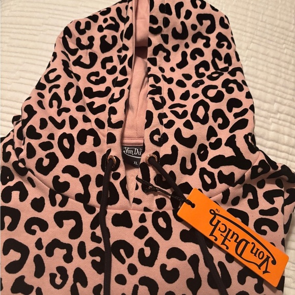 Von Dutch Originals Dirty Pink Cheetah Pullover Hoodie Size XL NWT - Picture 3 of 5